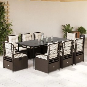 9 részes barna polyrattan kerti étkezőgarnitúra párnákkal