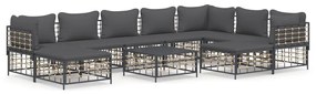10 részes antracitszürke polyrattan kerti ülőgarnitúra párnával