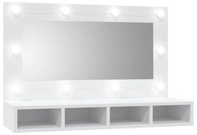 fehér tükrös szekrény LED-ekkel 90x31,5x62 cm