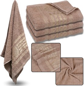 Barna pamut törölköző arany hímzéssel, kéztörlő 48x100 cm x3