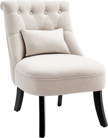 HOMCOM Vintage Stílusú Karosszék Hátpárnával, Fa Lábakkal, Pihenéshez és Olvasáshoz, Tejfehér | Aosom