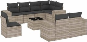 vidaXL 9 részes világosszürke polyrattan kerti ülőgarnitúra párnával