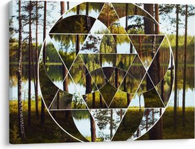 Kép - Geometrikus kollázs a skandináv erdők hátterében (70x50 cm)