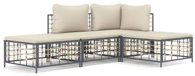 4 részes antracitszürke polyrattan kerti ülőgarnitúra párnákkal
