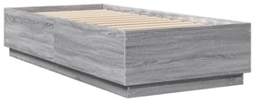 sonoma tölgyszínű szerelt fa ágykeret LED-del 100 x 200 cm