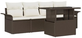 5 darabos Kert Sofa Készlet Párnákkal Barna Poli Rattan