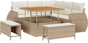 vidaXL Kerti Kanapé Szett 8 pcs Bézs polirattan