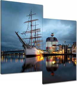 Vászonkép 60x60 Vitorláshajó a kikötőben éjszaka