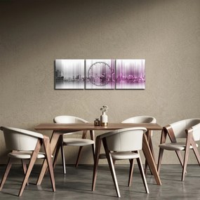 Kép - Panoráma a városra, rózsaszín-szürke (órával) (90x30 cm)