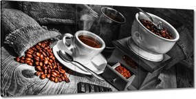 Vászonkép 210x100 Fekete-fehér kávés kép