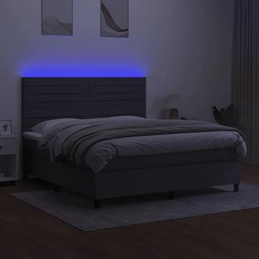 sötétszürke szövet rugós és LED-es ágy matraccal 180 x 200 cm