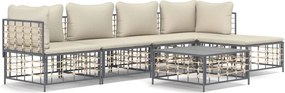 vidaXL 6 részes antracitszürke polyrattan kerti ülőgarnitúra párnákkal