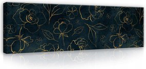Vászonkép 145x45 Arany minta sötét háttér virágok levelek elegancia luxus stílus