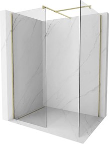 Mexen Kioto, 2 falas Walk-In zuhany paraván 145 x 110 cm, 8 mm átlátszó üveg, arany fényes profil, 800-145-202-50-00-110