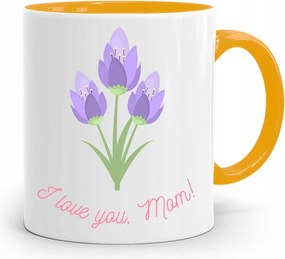 Sárga Bögre Ajándék Anyukáknak I Love You Mom fényképes nyomtatással