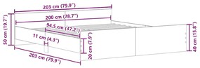 betonszürke ágykeret fej- és lábtámlával 200 x 200 cm
