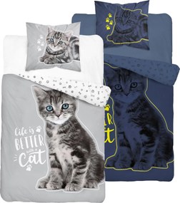 Sötétben világító ágyneműhuzat 160x200 Cica Szürke