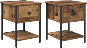 vidaXL Éjjeli asztal fiókkal 2 pcs Öreg fa 34 x 35,5 x 45 cm Faanyag