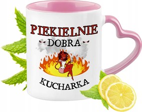 Szakács bögre Rózsaszín, szív alakú füllel Kávé ajándék