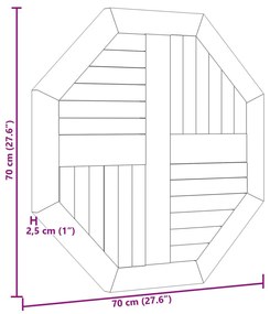 tömör tíkfa nyolcszögletű asztallap 70 x 70 x 2,5 cm