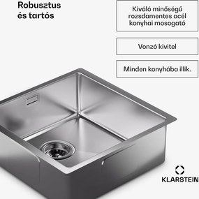 Klarstein TitanSteel Konyhai mosogató 45 x 45 cm (H x Sz) rozsda-, karc-, és hőálló felülettel