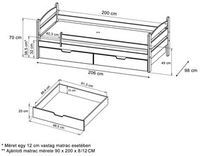 Wilsondo MAURITIUS tömör fa gyerekágy leesésgátlóval 90x200 - szürke