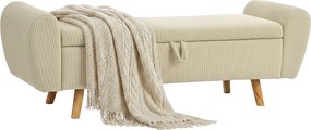 HOMCOM 73 L Storage Bench, 59 x 17.7 x 20 in (150 x 45 x 51 cm), Upholstered Corduroy Velvet with Armrests and Hevea Wood Legs, Beige | Aosom