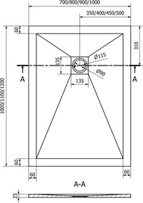 Mexen Stone+ téglalap alakú kompozit zuhanytálca 120 x 100 cm, fehér, fehér burkolat - 44101012-W
