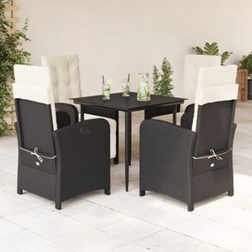 5 részes fekete polyrattan kerti étkezőgarnitúra párnákkal