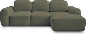 Zöld buklé kinyitható-tárolóhelyes sarokkanapé (jobb oldali-heverő résszel) Montaigne – Bobochic Paris
