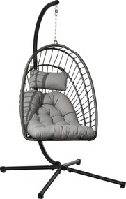 Outsunny Rattan Függőszék Hinta Kosár 194 cm Magas Belső és Külső Használatra Állvánnyal, Összecsukható Függő Kosárral, Párnával, Teraszra, Kertbe Max