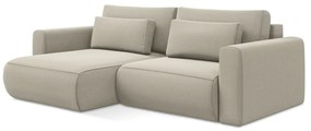 Bézs bársony kinyitható-tárolóhelyes sarokkanapé (bal oldali-heverő résszel) Kapua – Makamii