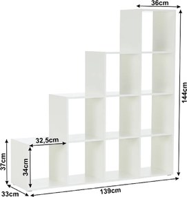 könyvespolc piramis, fehér, laminált DTD, NORAH