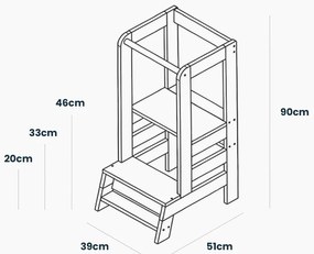 Fehér-natúr színű borovi fenyő tanulótorony Montessori – Meowbaby