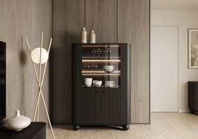 Vesper négyajtós vitrin 103 cm - fekete / fekete fogantyúk / gömb alakú lábak