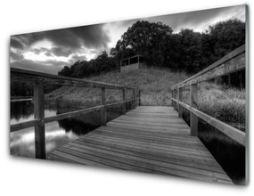 Fali üvegkép Pier Black and White Lake 120x60cm 2 fogas