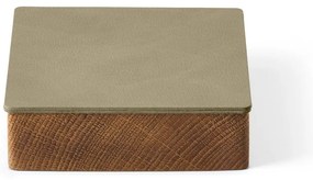 Zöld-natúr színű fedeles-dekoratív fa-öko bőr tárolódoboz 11x11x3,5 cm Square Nupo – LIND DNA