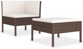 2 részes barna polyrattan kerti bútorszett párnákkal