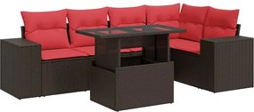 vidaXL 6 részes barna polyrattan akácfa kerti ülőgarnitúra párnával