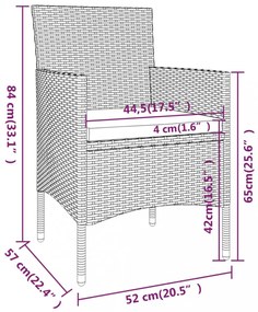 vidaXL 3 részes fekete polyrattan kerti étkezőgarnitúra