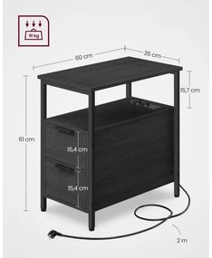 ROD fekete oldalsó asztal beépített konnektorokkal és USB-portokkal