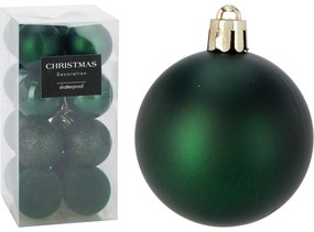 16 darabos karácsonyi díszkészlet FestiveSparkles, zöld, átmérő 5 cm, műanyag, 5 cm átmérőjű