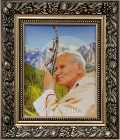 Vászonkép 35x30 Szent II. János Pál Pápa Arany Díszített Keret