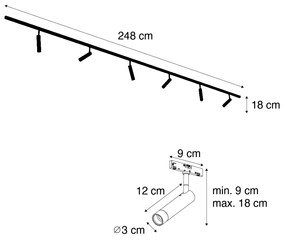 Modern sínrendszer 6 bézs és fekete reflektorral, 1 fázisú - Slimline Uzzy
