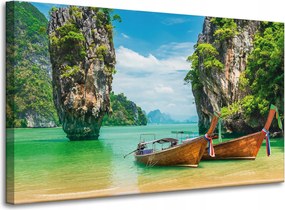 Vászonkép Csónakok a parton Víz Tájkép 100x60 cm