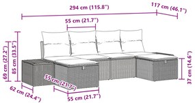 6 részes kerti kanapé párnákkal Barna poli rattan