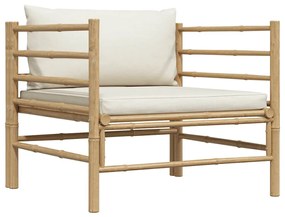 vidaXL bambusz kerti kanapé krémfehér párnákkal
