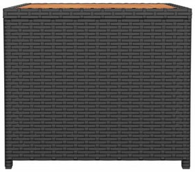 fekete polyrattan és tömör akácfa teázóasztal fa asztallappal