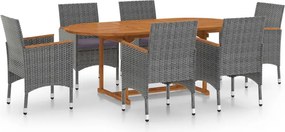 vidaXL 7 részes szürke polyrattan kerti étkezőgarnitúra