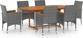 vidaXL 7 részes szürke polyrattan kerti étkezőgarnitúra